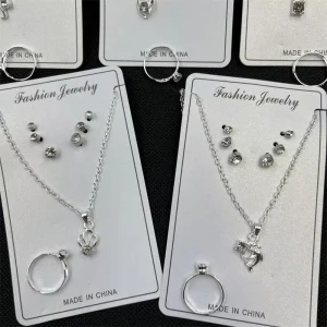 Gold Crystal Rhinestone Diamond Zirconia Clavicle Chain Pendant Necklace Earrings Ring Wedding Set Jewelry Accessories