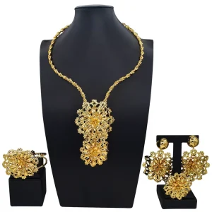 Gold Designs Women Jewellery Set Party Fine Costume Jewelry Set Luxury Big Necklace Jewellery Sets HK009022