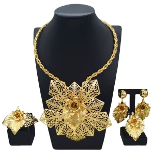 Gold Designs Women Jewellery Set Party Fine Costume Jewelry Set Luxury Big Necklace Jewellery Sets HK012822