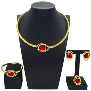 Gold Designs Women Jewellery Set Party Fine Costume Jewelry Set Luxury Big Necklace Jewellery Sets HV010749