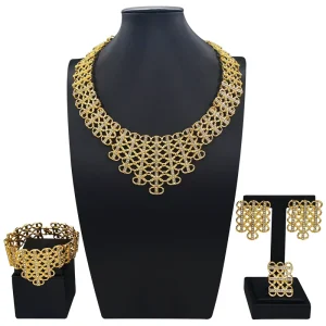 Gold Designs Women Jewellery Set Party Fine Costume Jewelry Set Luxury Big Necklace Jewellery Sets I000220