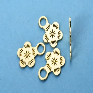 Gold Engraved Floral Metal Charm Pendant Multi Use Zipper Pull Tab for Bags Garment Accessories