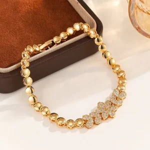 Gold Flower Bracelet Inlaid Zircon Luxury Minimalist Design Fashion Versatile Women Bracelet