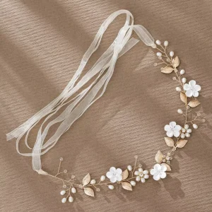 Gold Flower Wedding Hair Crown Headband Rhinestone Bridal Pearl Hair Vine Accessories Jewelry Headpiece for Women