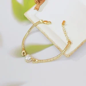 Gold Heart Charm 14K Gold Plated Chain Link Bracelet Trendy Fashion Wrist Jewelry Elegant Daily Wear Accessory for Women Gift