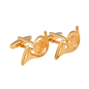 Gold Horn Shape Novelty Cufflinks Custom Men’s Suit Shirt Fashion Accessory Wedding Tuxedo Trendy Jewelry Gift Set