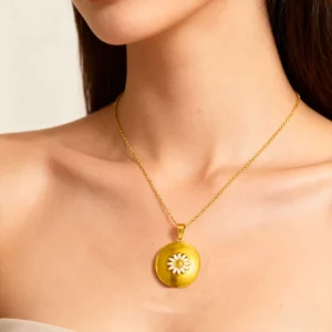 Gold Jewelry Set Daisy Flower Locket Necklace Earrings 18K Gold Plated Stainless Steel Floral Jewelry Set for Women