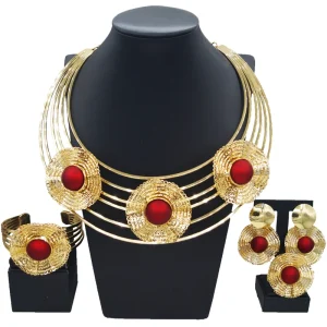 Gold Jewelry Set Fashion Multi Color Bead Necklace Jewelry Sets Exquisite Women’s Costume Pendant HN000530