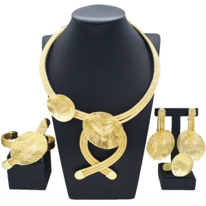 Gold Jewelry Set Leaf Shape Necklace Jewelry Sets Women’s Costume Pendant HN000730