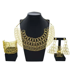 Gold Jewelry Set Simple Necklace Bracelet Ring Jewelry Set Customized Bridal Costume Accessories H50040