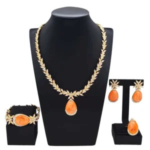 Gold Jewelry Sets Silver Diamond Orange Drop Necklace Jewelry Set Simple Bridal Costume Pendant HC23229