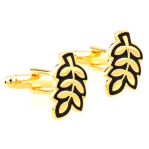 Gold Leaf Enamel Novelty Cufflinks Custom Mens Suit Shirt Fashion Accessory Wedding Tuxedo Trendy Jewelry Gift Set
