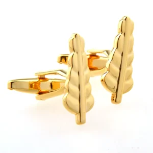 Gold Leaf Novelty Cufflinks Custom Mens Suit Shirt Fashion Accessory Wedding Tailor Tuxedo Trendy Jewelry Gift Set