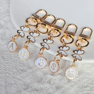 Gold Letter Keyring A-Z Alloy Pendant Couple Keychain for Backpack Bag Charm Accessory