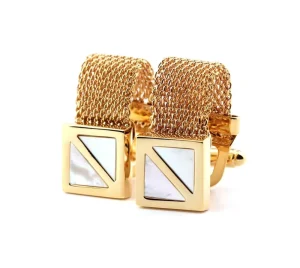Gold Men’s Cufflinks with Chain Personalised Cufflinks Men Shell Mesh Wrap Shirt Cufflinks