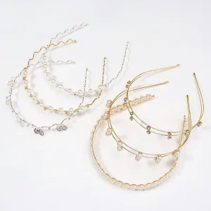 Gold Metal Hair Band Silver Alloy Butterfly Headband with Rhinestones Hair Hoop Women Pearls Design Headband