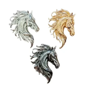 Gold Metal Horse Head Brooch Stallion Animal Wildlife Medal for Unisex Men Women Clothes Bag Hat Lapel Badges Enamel Pins Item