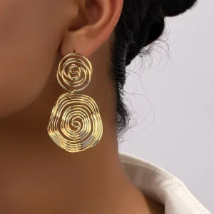 Gold Metal Multilayer Circle Line Rope Geometric Earrings Fashion Temperament Irregular Punk Earrings for Women