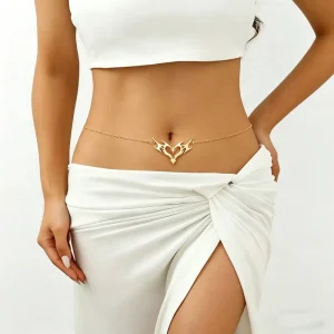 Gold Metal Womens Waist Chain Belly Chain Thorn Heart Bikini Body Jewelry for Girls Y2K Streetwear Rave Festival Clubwear Gift