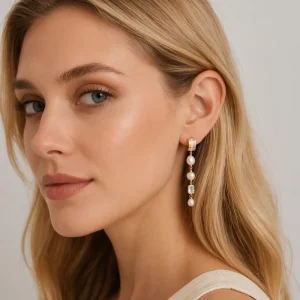 Gold Pearl Blue Zirconia Drop Earrings Fashion Jewelry Supplier Pendientes De Oro Con Perlas Y Piedras