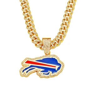 Gold Plated Alloy Buffalo Bills Pendant Necklace Cuban Link Chain Football Sports Fan Enamel Necklace Jewelry Gift
