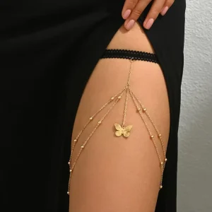 Gold Plated Alloy Rhinestone Thigh Chain Streetwear Fashion Female Accessories