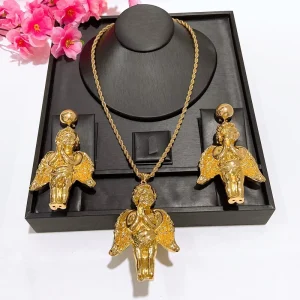 Gold Plated Angel Jewelry Set Earrings Necklace for Women Party Daily Wear Stylish Accessory HK1663