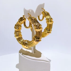 Gold Plated Bamboo Design Hoop Earrings for Women African Dubai Chunky Large Hoop Earrings Jewelry Gift EK152