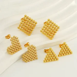 Gold Plated Beaded Geometric Earrings Set, Diamond Triangle Statement Earrings for Women