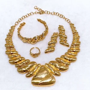 Gold Plated Big Jewelry Set Wedding Bridal Necklace Earrings Ring