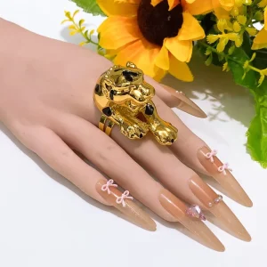 Gold Plated Black Spot Leopard Ring 3D Animal Leopard Statement Open Finger Ring Women Fashion Party Alloy Jewelry