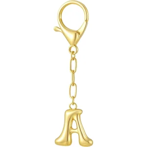 Gold Plated Bubble Initial Letter Keychain for Women Car Key Bag Purse Decorative Keyring Charm Accessory Gift Stylish Design