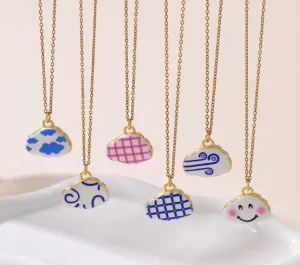Gold Plated Cartoon Cute Link Chain Cloud Graffiti Pendant Stainless Steel Necklace
