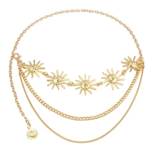 Gold Plated Charm Body Waist Chain Sun and Moon Multi Layered Belly Waist Chain Women Bikini Body Jewelry