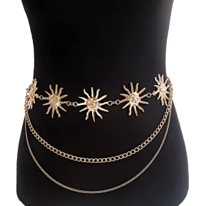 Gold Plated Charm Sun Moon Multi Layered Sexy Belly Waist Chain Women’s Bikini Body Jewelry for Engagement & Party