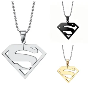 Gold Plated Classic Fashion High Polish Stainless Steel Superman S Shaped Pendant Necklace for Anniversary Gift