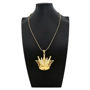 Gold Plated Crown Pendant Necklace Luxury Crystal Inlaid Queen Crown Chain Necklace for Women BK250207