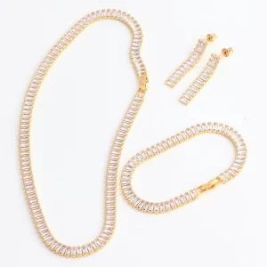 Gold Plated Crystal Bridal Jewelry Sets Geometric Zircon Necklace Earrings Wedding Jewelry