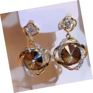 Gold Plated Crystal Diamond Drop Earrings for Women Silver Needle