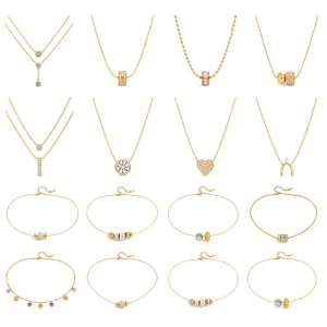 Gold Plated Crystal Pendant Necklace For Women Charm Adjustable Bead Chain Bracelets Fashion Women Jewelry Gift