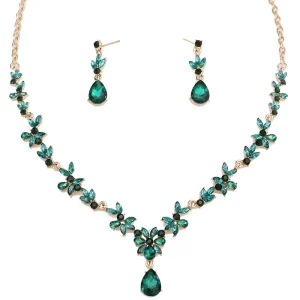 Gold Plated Crystal Rhinestone Necklace Earrings Gift Wedding Simple Chain Bridal Charm Bracelet Jewelry Set for Women