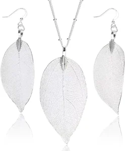 Gold Plated Cutout Leaf Pendant Necklace Earrings Jewelry Set for Women Wedding Engagement Anniversary Party Fashion Gift Set