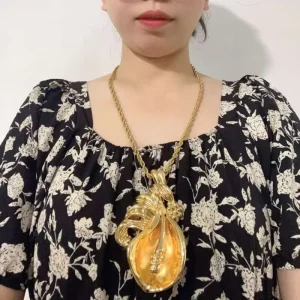 Gold Plated Double Axe Pendant Necklace for Women Bold Party Daily Wear Stylish Stand Out Accessory