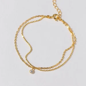 Gold Plated Double Layer Chain 925 Sterling Silver Cubic Zircon Charm Bracelets for Women