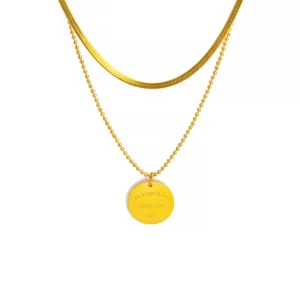 Gold Plated Double-Layer Snake Bone Chain Stacked Round Necklace for Women
