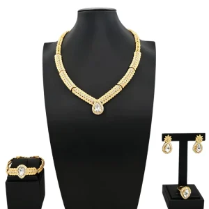 Gold Plated Dubai Jewelry Set for Women 4Pcs Colorful Stone Choker Nigerian Wedding African Costume Jewellery HB03614