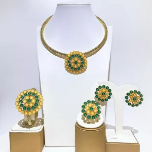 Gold Plated Dubai Jewelry Set for Women 4Pcs Colorful Stone Choker Nigerian Wedding African Costume Jewellery HS26001
