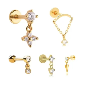 Gold Plated Ear Piercing Crystal Flor Dangle Flat Back Stud Earring Rhinestone Weddings Parties Gifts Fashion Jewelry