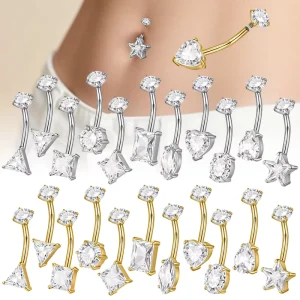 Gold Plated Electroplated Stainless Steel Zircon Office/Career Waterproof 10mm Belly Button Ring Start Internally Threaded