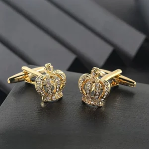 Gold Plated Fashion Custom Cown Shaped Rhinestone Suit Shirt Cufflinks